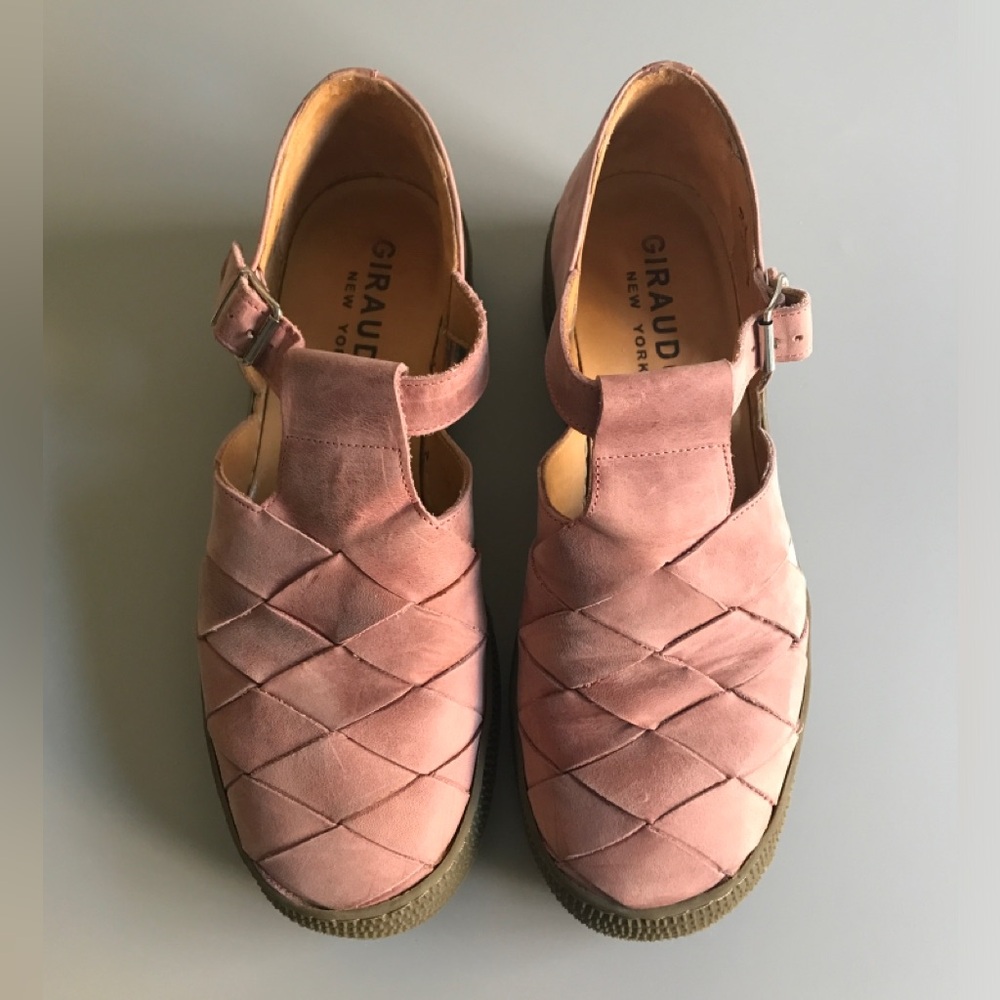 Giraudon Mary Jane Suede Leather Fisherman Shoes Closed Toe Pink Size: EUR 39
